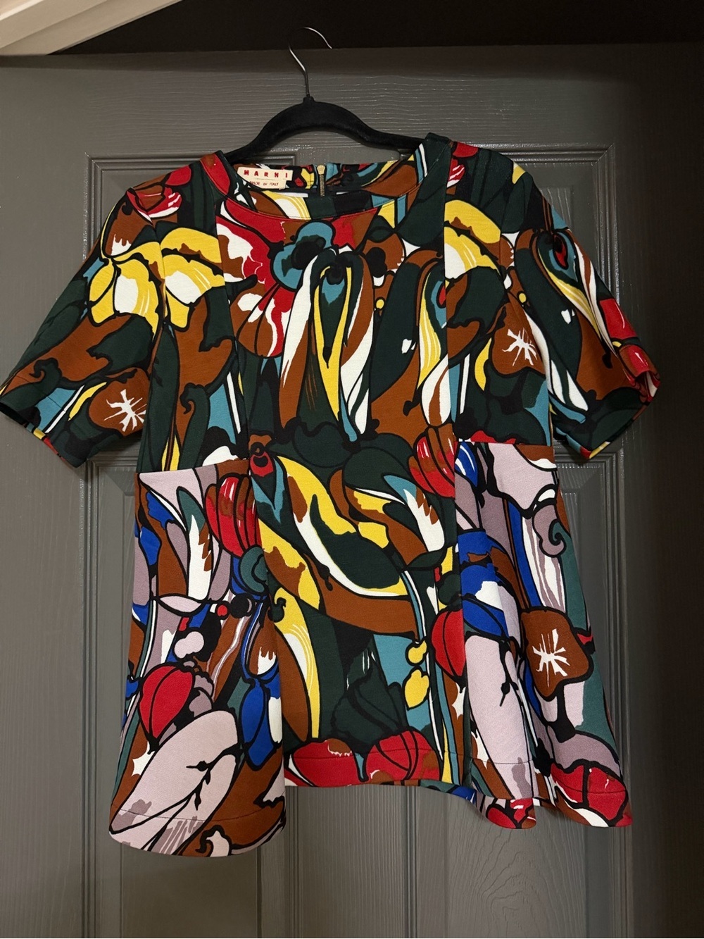 Peplum Marni Multicolor Floral Short-Sleeve Top